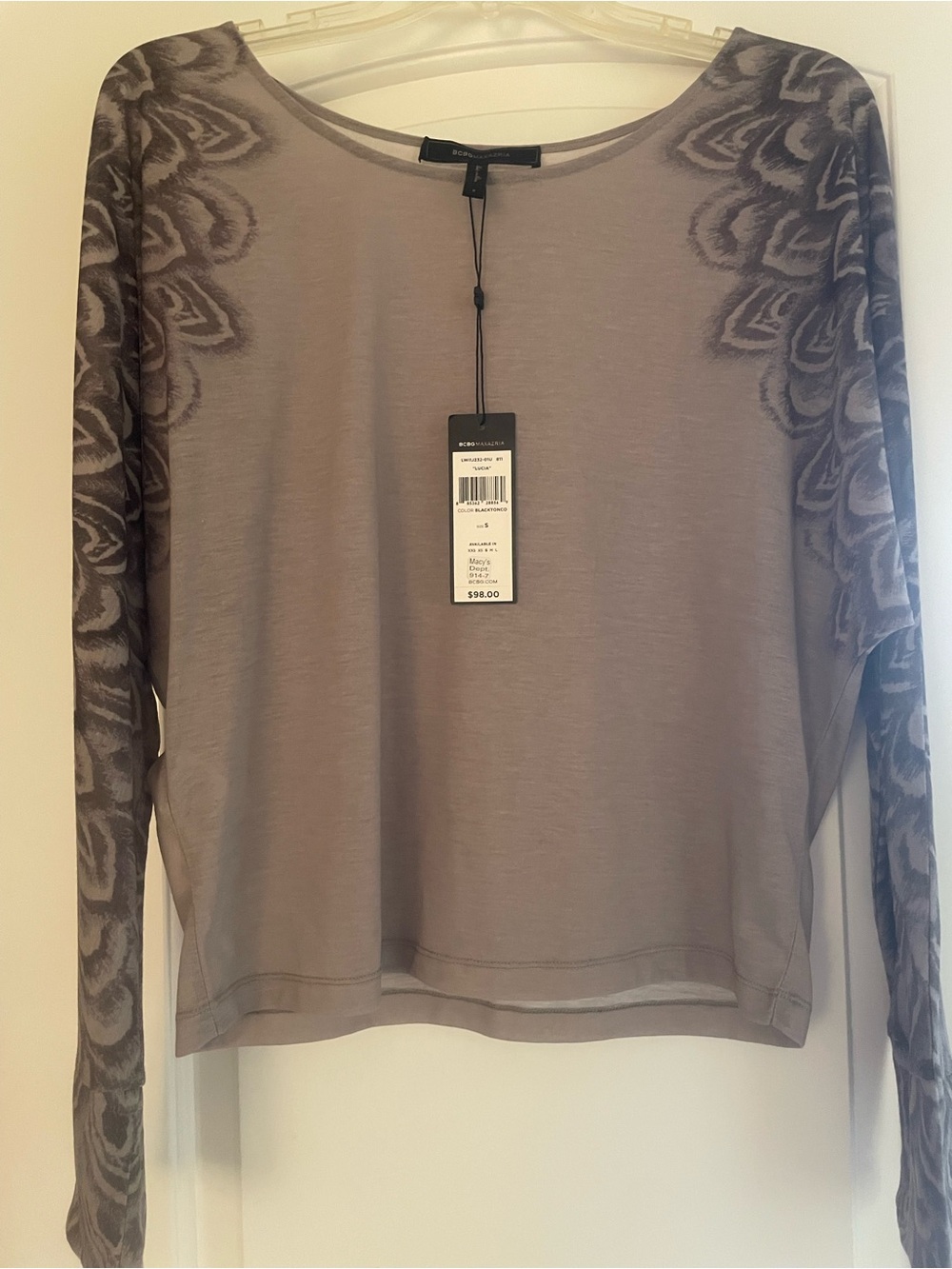 BCBGMaxAzria Grey Long Sleeve Patterned Top